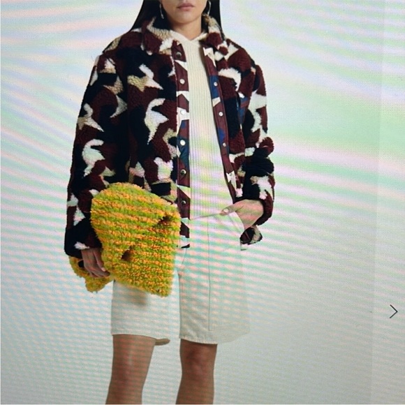 NWT rag & bone Elliot High Pile Sherpa Shirt Jacket in Burgundy Print - Picture 12 of 15